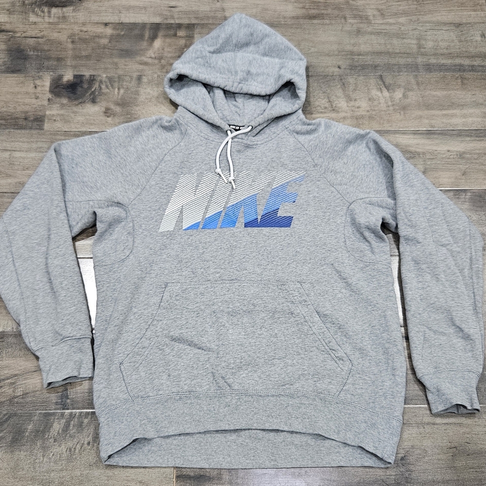 Nike Heather Gray and Blue Logo Hoodie